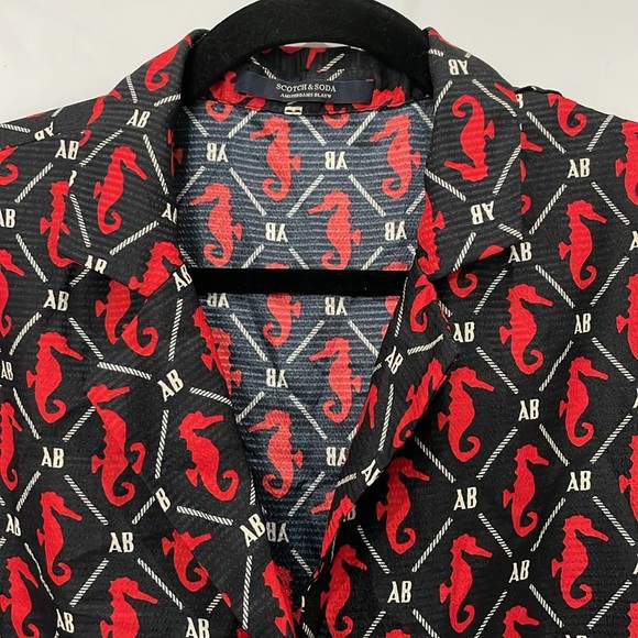 Scotch & Soda Midi Dress Short Sleeves Seahorses Navy Blue Red Waist Tie Size L - Picture 4 of 14